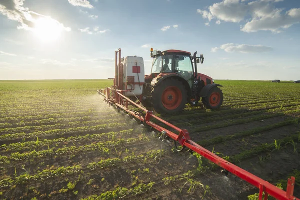 Traktor Penyemprotan Pestisida Ladang Kedelai — Stok Foto