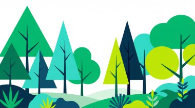 Düz resimli ağaçların manzarası. Çevre ve ekoloji kavramı