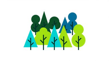 Düz resimli ağaçların manzarası. Çevre ve ekoloji kavramı