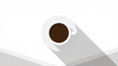 Beyaz arka planda izole edilmiş kahve fincanı ile resim, üst görünüm