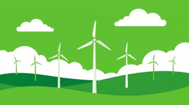 Rüzgâr türbinleri olan bir manzara tasviri