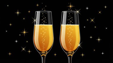 Siyah arka plan üzerine şampanya flüt