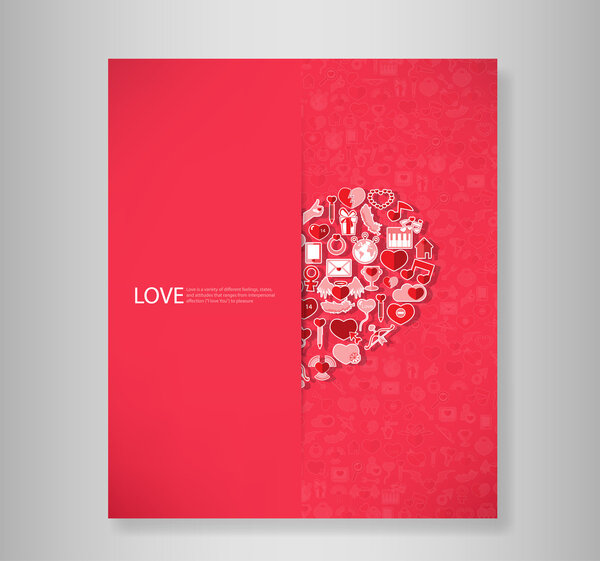 Red icon heart Valentines day card with sign on Icon love background