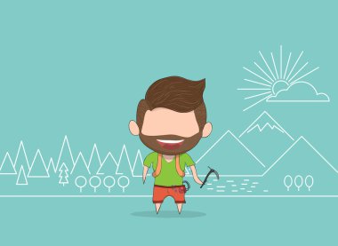 Dağcı li için mutlu sakallı bir adam vektör çizim