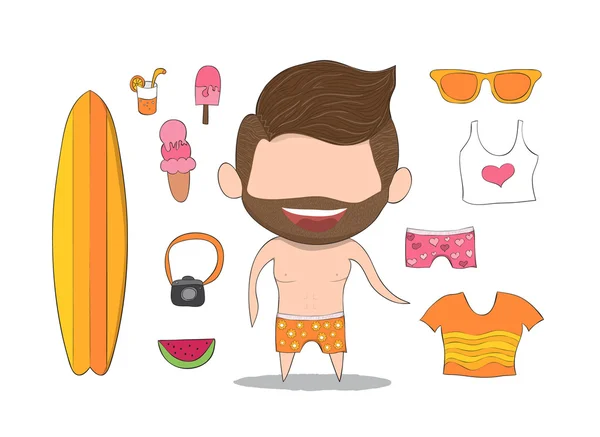 Illustration vectorielle d'un homme au visage heureux. profiter des vacances d'été . — Image vectorielle