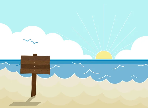 Océan et plage de sable. Plaque en bois avec "Profitez des vacances d'été " — Image vectorielle