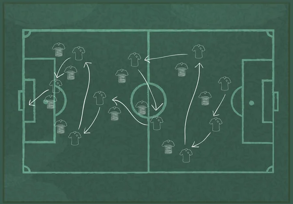 Realistische krijtbord tekening een spelstrategie voetbal. — Stockvector