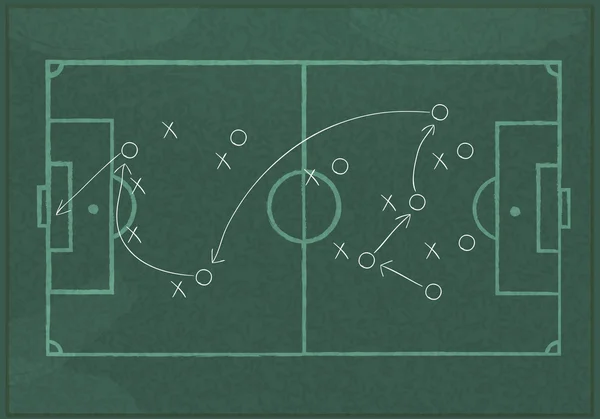 Tableau noir réaliste dessiner une stratégie de jeu de football . — Image vectorielle