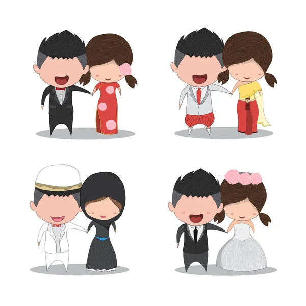 Set bonito desenhos animados casamento casal homens e mulheres casamento, bonito Val —  Vetores de Stock