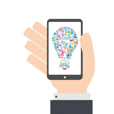 Akıllı telefon fikir sosyal ağ arka plan Medya simgeler ile