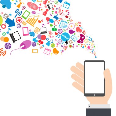Akıllı telefon ve bulut teknoloji sosyal ağ simgeleri backg ile