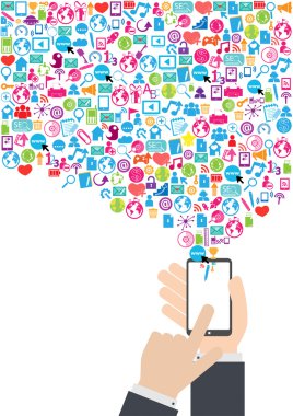 Akıllı telefon ve bulut teknoloji sosyal ağ simgeleri backg ile