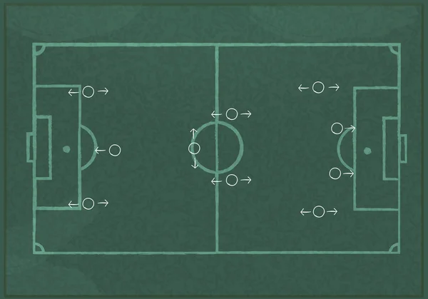 Tableau noir réaliste dessiner une stratégie de jeu de football . — Image vectorielle