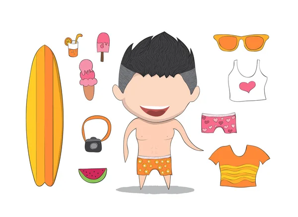 Ilustração vetorial de um homem de rosto feliz. desfrutar de férias de verão . —  Vetores de Stock