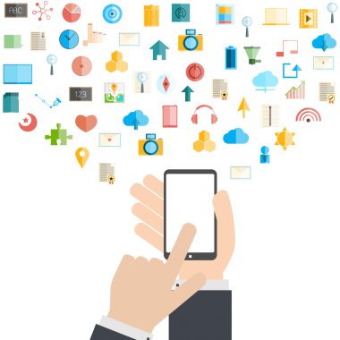 Akıllı telefon ve bulut teknoloji sosyal ağ simgeleri backg ile
