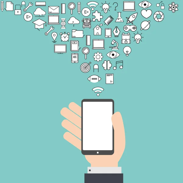 Slimme telefoon en cloud technologie met sociaal netwerk en school — Stockvector