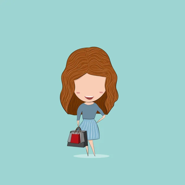 Girl with shopping bags. drawing by hand vector. — Stock Vector