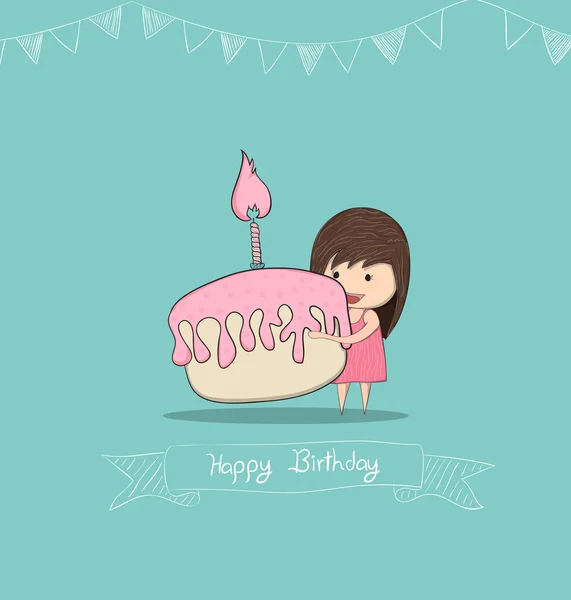 Girl with birthday cupcake, drawing by hand vector — Stock Vector