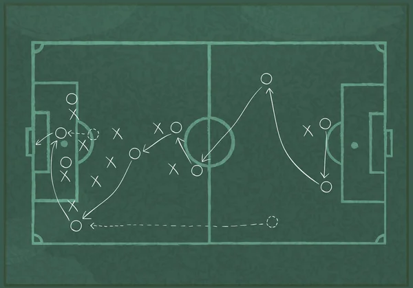 Quadro negro realista desenhando uma estratégia de jogo de futebol . —  Vetores de Stock