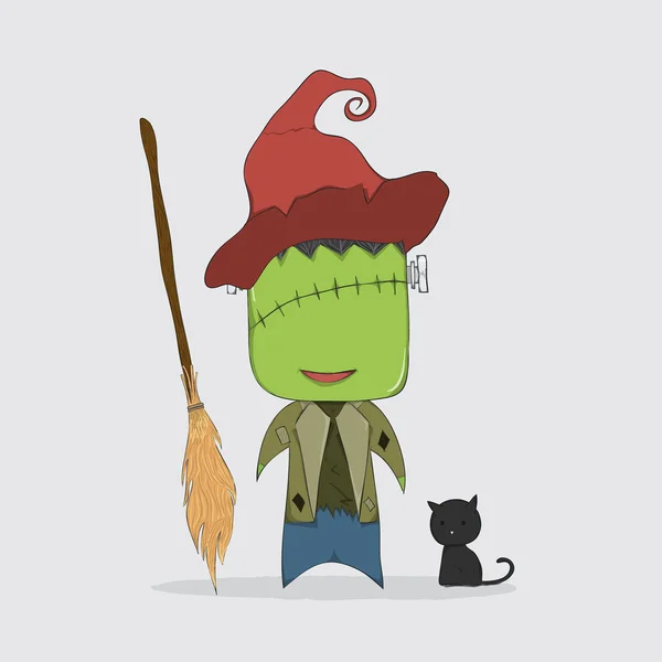 Cute monster and cat halloween character ,monster cartoon, — Stock Vector