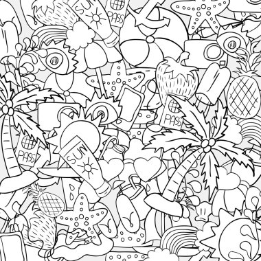 vektör simgeler ve nesneleri yaz plaj el çekilmiş