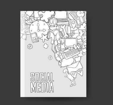 Sosyal ağ arka plan medya simgeleri kitap ile el yazı bir