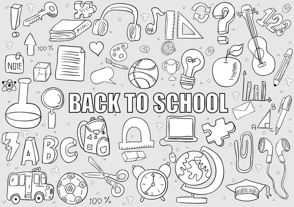 Back of School Objects background, drawing by hand vector — Stock Vector