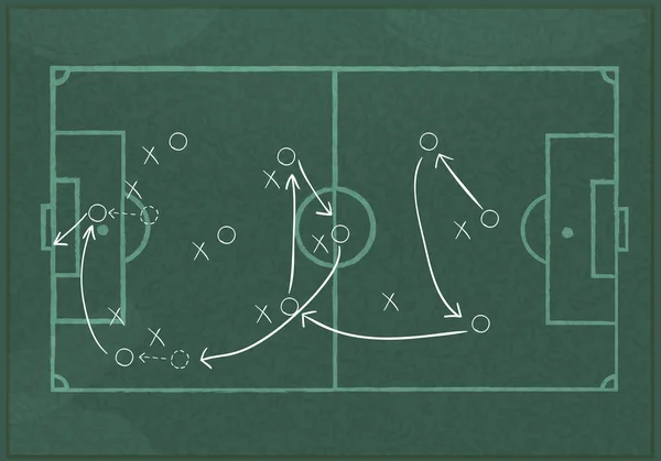 Quadro negro realista desenhando uma estratégia de jogo de futebol . — Vetor de Stock