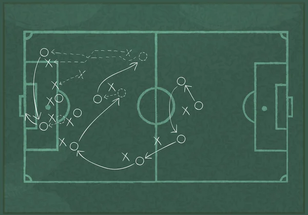 Pizarra realista dibujo de una estrategia de juego de fútbol . — Vector de stock