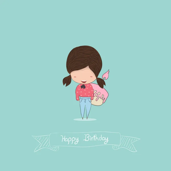 Fille avec cupcake d'anniversaire, dessin à la main vecteur — Image vectorielle