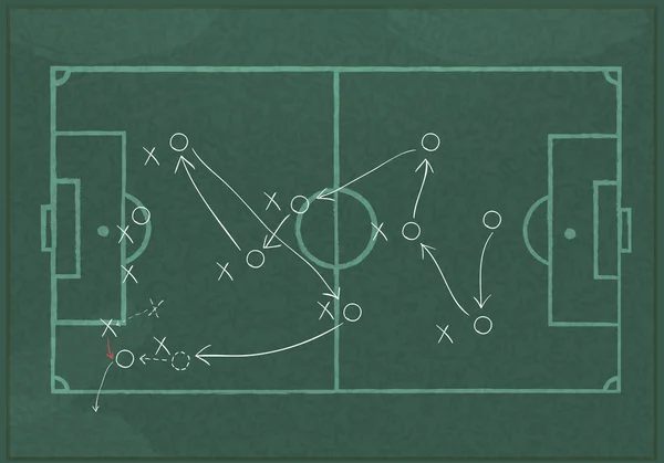Realistische Tafel zeichnet eine Fußballspiel-Strategie. — Stockvektor