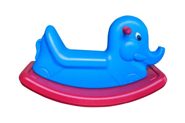 Blauwe Rocking olifant speelgoed op witte achtergrond — Stockfoto