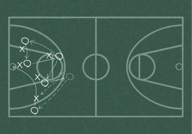 Bir basketbol oyun strateji çizim gerçekçi yazı tahtası. 