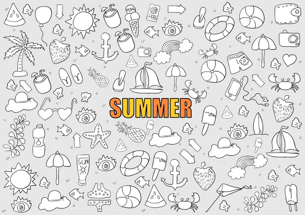 Zomer strand hand getekend vector symbolen en objecten — Stockvector