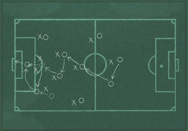 Pizarra realista dibujo de una estrategia de juego de fútbol . — Archivo Imágenes Vectoriales