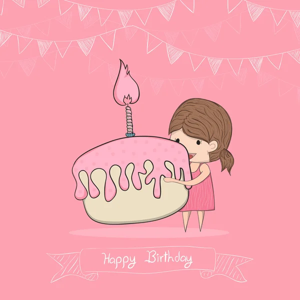 Girl with birthday cupcake, drawing by hand vector — Stock Vector