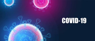 Mavi Soyut Bokeh Light arkaplan tasarımı üzerinde bakteri ve Coronavirus COVID-2019 yazıtlı koyu arkaplan .