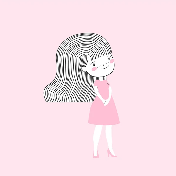 Mignon Petit Sourire Jeune Fille Heureuse Rose Avec Retour École — Image vectorielle