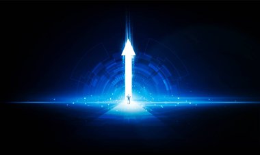 Soyut işadamı oku açık ışık teknolojisi arka plan Hitech iletişim yenilik arka plan vektör tasarımı.