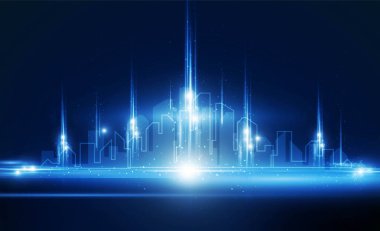 Soyut Anahtar Kapısı Açık Şehir Ufuk Çizgisi Teknolojik arka plan Hitech iletişim konsepti yenilik arka plan, vektör tasarımı