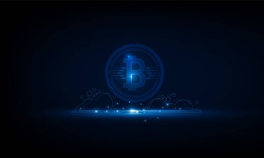 Soyut İş Başlangıç Teknolojisi Arka plan Hitech İletişim Bitcoin Gelecekçi konsept yenilik arka plan, vektör tasarımı