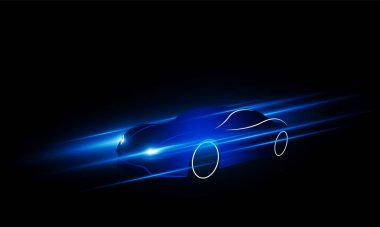 Soyut İş Ürünü tanıtımını elektrikli araba konseptiyle başlatın. Teknoloji arka planını aydınlat Hitech iletişim arka planı, vektör tasarımı