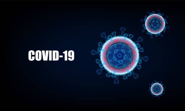 Mavi Soyut Bokeh Light arkaplan tasarımı üzerinde bakteri ve Coronavirus COVID-2019 yazıtlı koyu arkaplan .