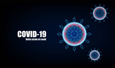 Dark background with bacteria and the inscription coronavirus new COVID-2019 develop Delta strain of covid  on a blue Abstract bokeh Light background vector design .