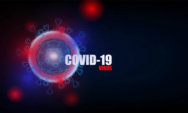 Tmavé Pozadí Bakteriemi Nápis Koronavirus Covid 2019 Modré Abstraktní Bokeh — Stockový vektor