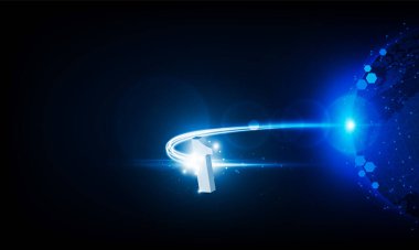 Soyut Arrow Light teknolojisi. Hitech iletişim konsepti yeniliği. Gündoğumu ve teknoloji ağıyla Dünya 'ya gönderildi. vektör illüstrasyonu