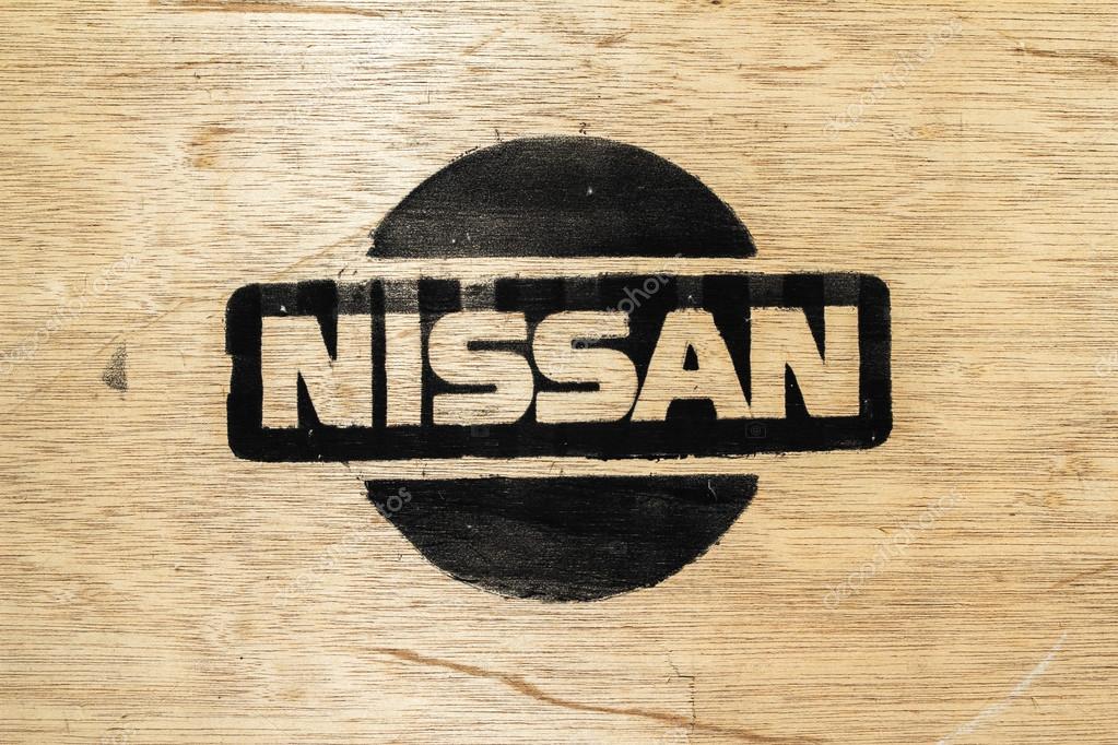 Thailand - Sep 10, 2014: Nissan logo of crates wood in warehouse, . Nissan Motor Company Ltd is a multinational car manufacturer headquartered in Yokohama, Japan.