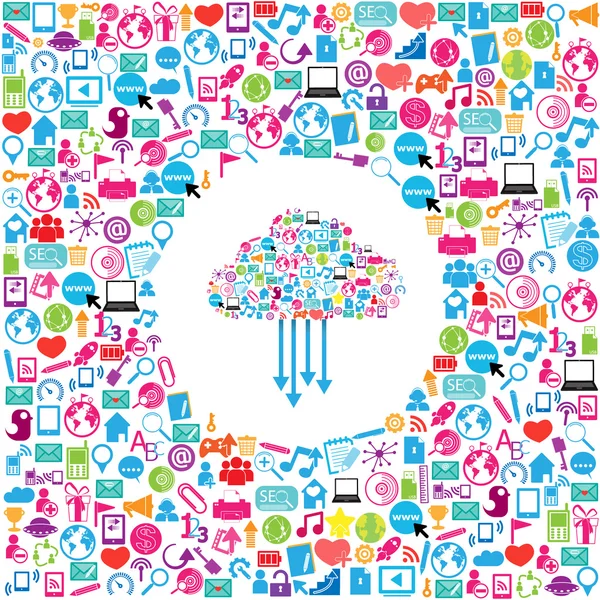 Formgivningsmall med sociala nätverk ikoner bakgrund, moln — Stock vektor