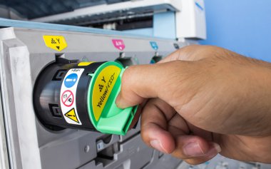 Modern baskı, konsept, closeup toner kartuşları 