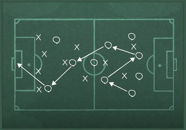 Tableau noir réaliste dessiner une stratégie de jeu de football . — Image vectorielle